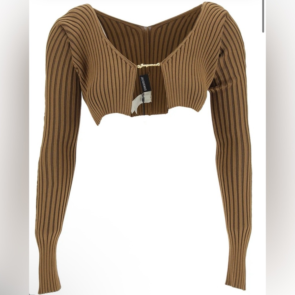 Jacquemus Brown Ribbed Cropped Cardigan